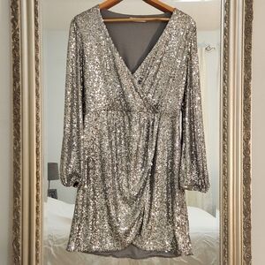 Ricki's Silver Sequin Long Sleeved Midi Dress